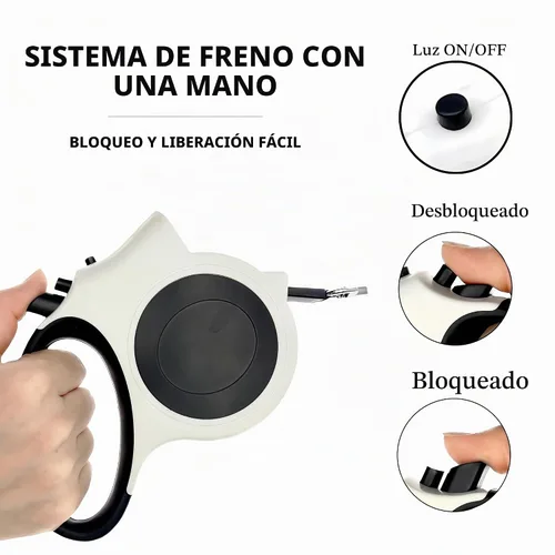 Vista 2 de Correa retráctil con luz LED para perros pequeños a medianos, extensible de 16 pies para paseos nocturnos seguros (negro)