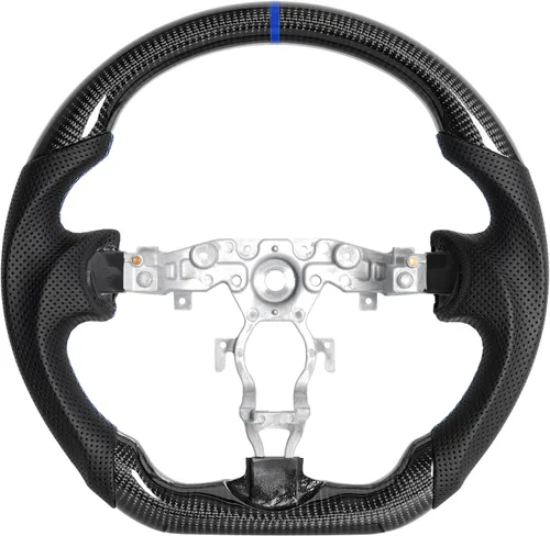 Vista 11 de Volante de fibra de carbono, volante de cuero perforado con parte inferior plana en forma de D, color negro, apto para Nissan 370z 2008-2020