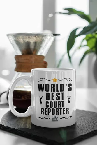 Vista 4 de Casitika Regalos para reportero de la corte. Taza de café de informes judiciales de 11 onzas. El mejor reportero del mundo. Idea de regalo
