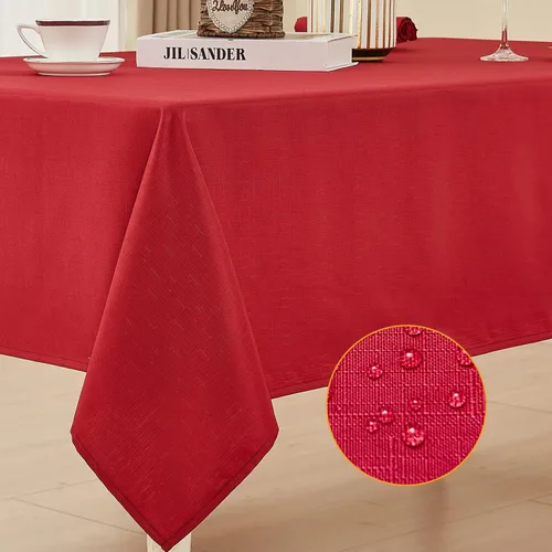 Vista 10 de Mantel rectangular de lino texturizado impermeable y sin arrugas, mantel de granja resistente a las manchas, mantel decorativo de tela para mesa
