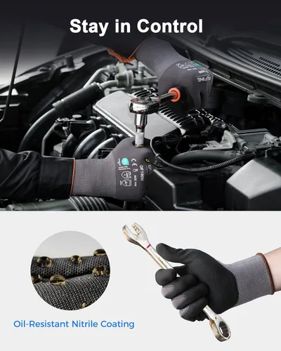 Vista 3 de DULFINE Safety Work Gloves for Men & Women, MicroFoam Nitrile Coated Nylon Black Grip for General Purpose, 3/6/12/36 Pairs