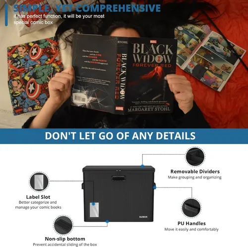 Vista 4 de Almacenamiento de cómics graduado para 30 cómics, resistente al fuego, resistente al agua y a la humedad, apilable, caja de cómics CGC con ventana