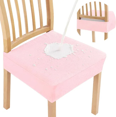 Vista 22 de Smiry Juego de 2 fundas de asiento impermeables para sillas de comedor, tela jacquard elástica, extraíble y lavable, fundas protectoras de asiento