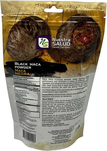 Vista 6 de Paquete de polvo de raíz de maca negra (14.11 oz) Desata el poder de la maca negra peruana gelatinizada Raiz de Maca Negra en Polvo