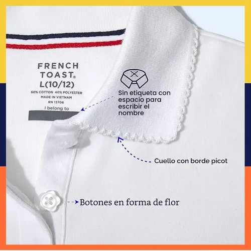 Vista 7 de French Toast Girls' Plus Sized Short Sleeve Polo with Picot Collar Azul marino
