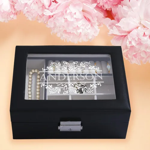 Vista 4 de My Personal Memories Joyero, bandeja y organizador personalizado con parte superior de cristal, accesorios personalizados y grabados, regalo