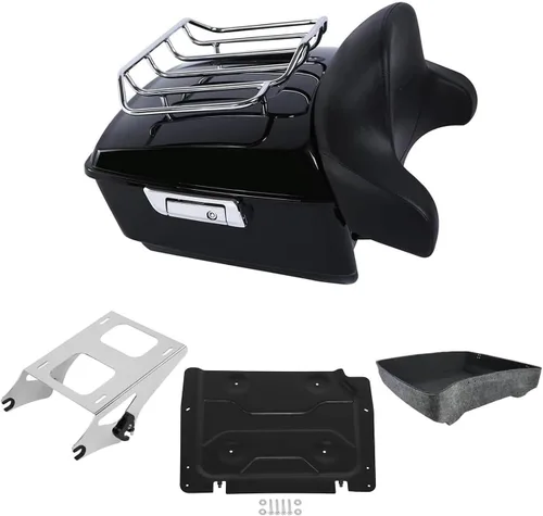 Vista 39 de Respaldo de Maletero de Equipaje King Tour Negro Brillante con Placa de Rack de Montaje Compatible con Harley Modelos Touring 2014-2025 Road Glide