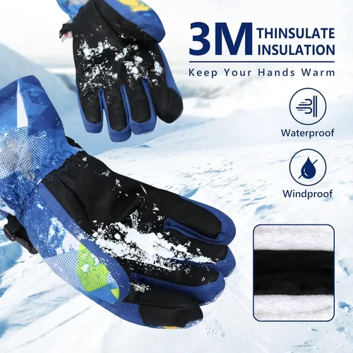 Vista 3 de Guantes de esquí, guantes de nieve impermeables y transpirables más cálidos para clima frío, se adaptan tanto a hombres como a mujeres, para padres