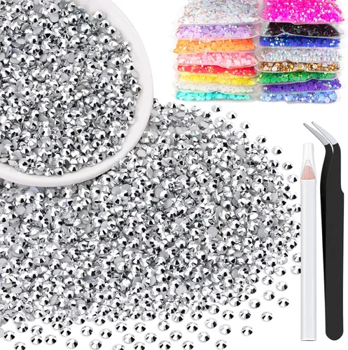 Vista 16 de 5000 piezas de 2mm de strass de resina a granel, strass de gel negros con parte posterior plana y redonda para embellecer sin termoadhesión, gemas