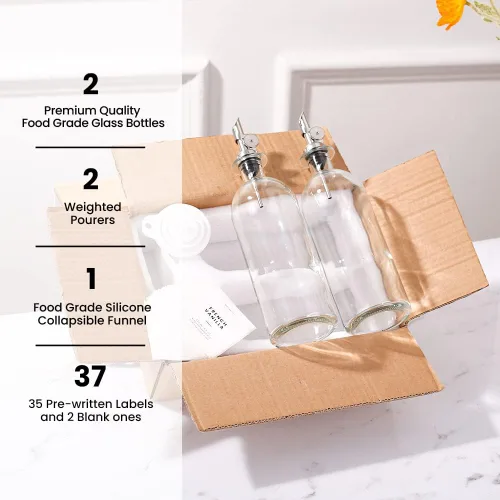 Vista 8 de Molimoli Dispensador de aceite y vinagre con boquilla de vertido de metal, dispensador de botellas de vidrio para cocina Vertedores de acero