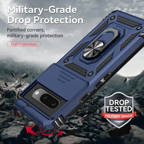 Vista 6 de Funda para Pixel 7a, con protectores de pantalla y funda para cámara, [grado militar] de 16 pies. Funda protectora probada contra caídas con soporte