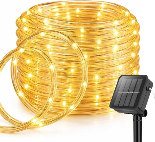 Vista 11 de ANJAYLIA Cuerda de luces solares de 33 pies con 100 luces LED para exteriores, impermeable, funciona con energía solar con 8 modos para exteriores