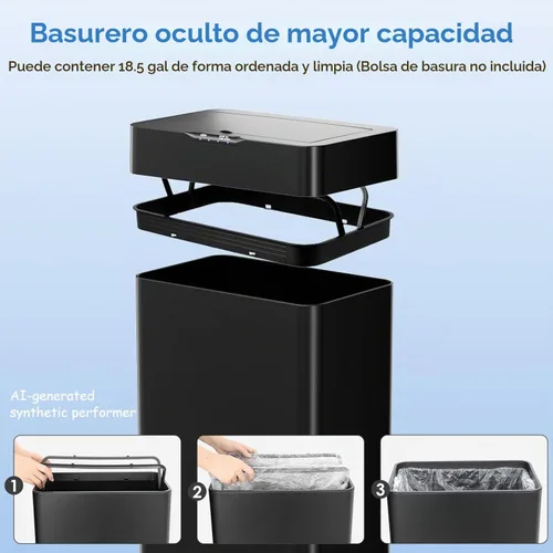 Vista 7 de Cubo de basura con sensor de movimiento, sin contacto, cubo de basura automático inteligente con tapa de cierre suave, anillo de retención de bolsa