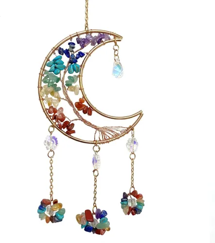 Vista 4 de Árbol de la vida, 7 piedras de chakras, atrapasueños, cristales curativos, regalos de Feng Shui, decoración de habitación de brujas para mujeres