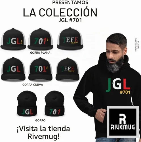 Vista 2 de JGL Gorra de camionero de Bill Plana Bordado Blanco El Chapo Guzman Cap Chapito 701 High Crown Ajustable Snapback Gorra JGL Negro