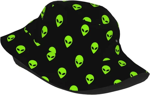 Vista 2 de Sombrero de pescador de pescador con estampado verde y negro para adultos, mujeres, hombres, niñas y niños, unisex