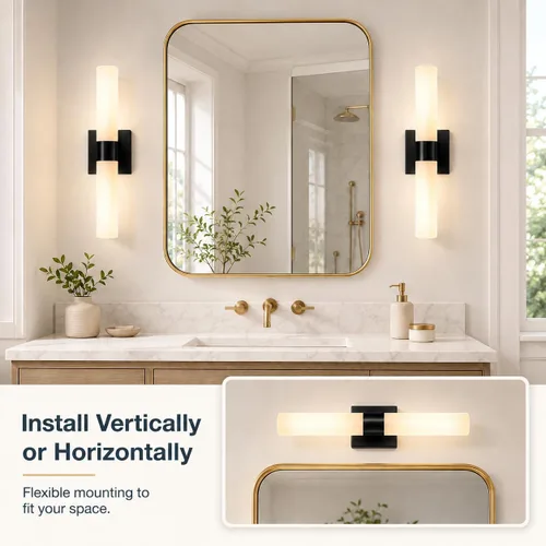 Vista 5 de Juego de 2 apliques de pared para baño con pantalla de vidrio esmerilado Negro