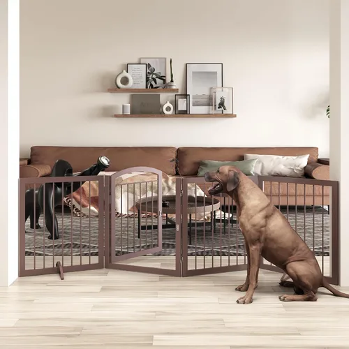 Vista 7 de JSB Puerta para perros de 72 pulgadas extra ancha de 28 pulgadas de altura, puerta para mascotas independiente para pasillos, escaleras y hogar