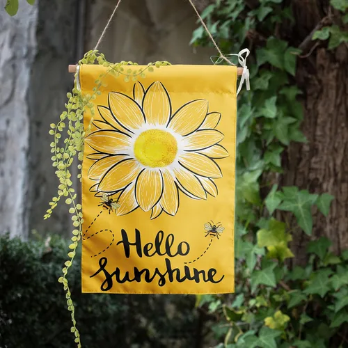 Vista 6 de Bandera de Jardín Hello Sunshine con Abeja y Girasol, Banderas de Jardín de Verano para Exteriores, Bandera de Flores Amarillas 12x18 pulgadas Doble