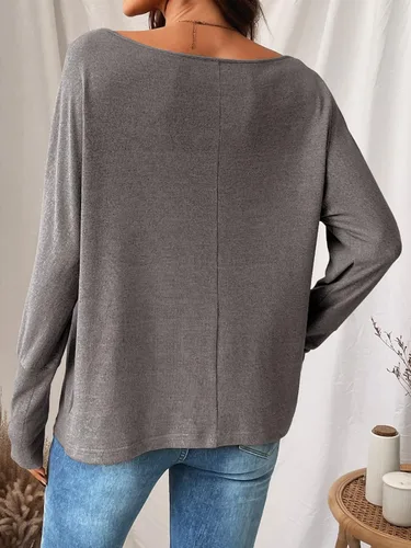 Vista 3 de CUPSHE Suéter de punto de manga larga con hombros descubiertos para mujer, casual, ajuste holgado, color liso