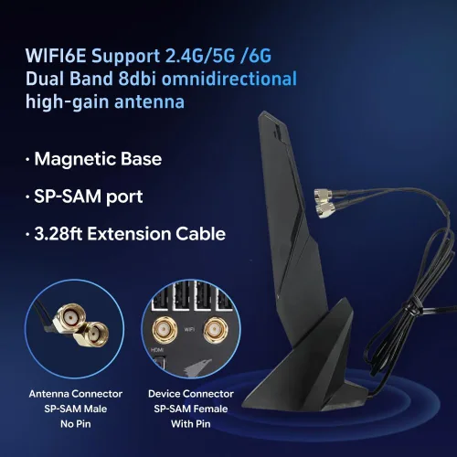 Vista 2 de Antena SMA WiFi 6e 2T2R 2.4G/5G de doble banda para GIGABYTE AORUS Z390 Z270 Z370 Z490 Z590 Z690 X470 X570 X570S X570I H470I H610 B466 45B 0 B550