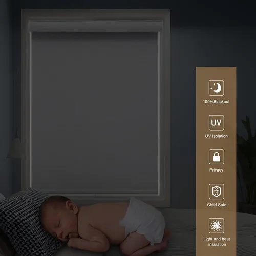 Vista 4 de Changshade Persianas enrollables opacas personalizadas, persianas enrollables con cable para ventanas con aislamiento térmico, bloqueo de luz