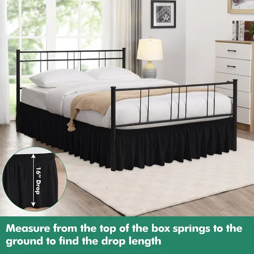 Vista 107 de Biscaynebay Faldas de cama envolventes con esquinas divididas para camas Twin/Twin XL de 15 pulgadas de caída, volantes de polvo elásticos Negro