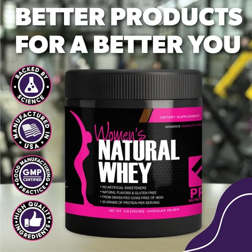 Vista 3 de PRO NUTRITION LABS Proteína de suero de leche en polvo para mujeres, apoya la masa muscular magra, baja en carbohidratos, sin gluten, alimentado