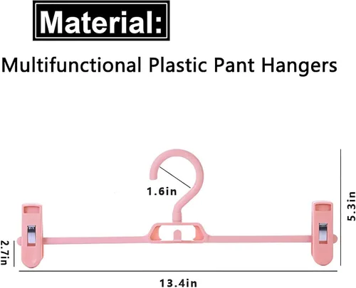 Vista 2 de Paquete de 10 perchas de plástico para pantalones con clips, colgador de faldas que ahorran espacio con clips giratorios y ajustables de 360°