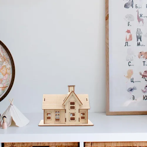 Vista 9 de 1 juego de rompecabezas de madera en 3D, mini kit de casa modelo de bricolaje, juguetes para edades de 8 a 13 años, casa de muñecas, juguetes