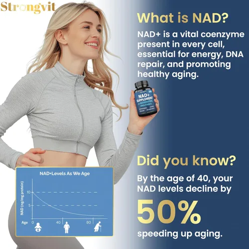 Vista 2 de StrongVit Suplemento NAD con Resveratrol y Urolithin-A, Complejo Anti-Edad para Mujeres y Hombres. NAD Liposomal Plus, 1000mg de Potenciador NAD+