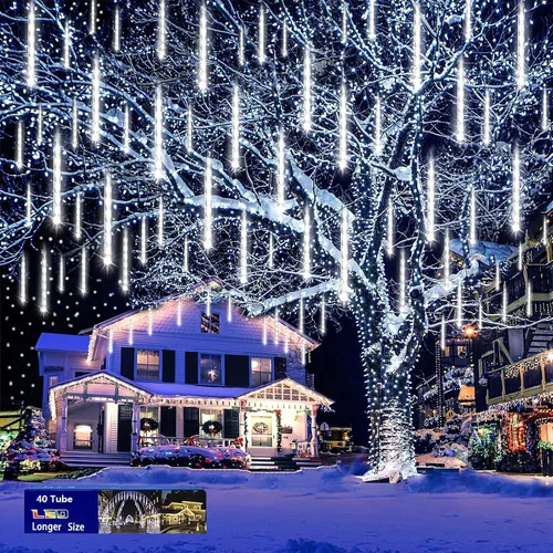 Vista 9 de Purtuemy - Luces de Halloween para exteriores, luces con diseño de lluvia de meteoritos, 12 pulgadas, 8 tubos, luces de hadas en cascada