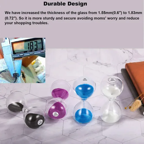Vista 5 de SuLiao Reloj de arena con temporizador de arena de 1 minuto, reloj de arena negra de 5.1 pulgadas, reloj de arena de un minuto, reloj de arena