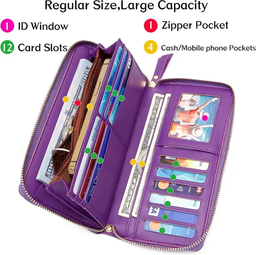 Vista 2 de YOUBDM Cartera de mano para mujer con soporte para tarjeta de crédito, cartera de cuero suave con correa para la muñeca