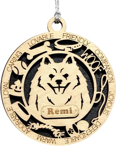Vista 162 de Adorno de Navidad personalizado para perro Cavalier King Charles Spaniel, redondo de 3 pulgadas, madera cortada con láser de 2 capas, nombre y texto