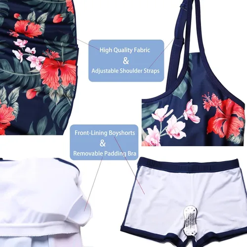 Vista 4 de Trajes de baño para mujer, tankini para dos piezas, blusa sin mangas con pantalones cortos