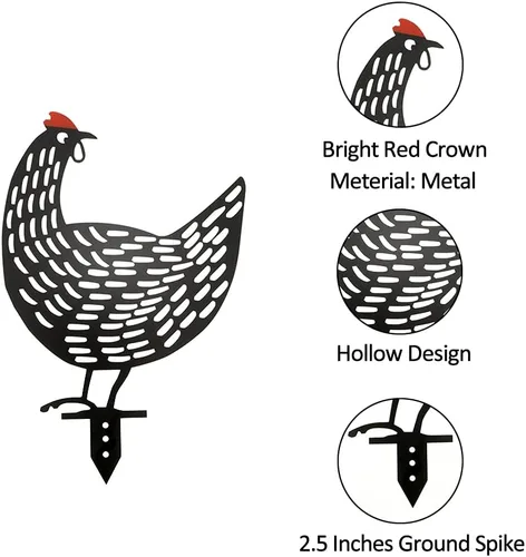 Vista 3 de AOZITA 5 piezas de 13 pulgadas de metal para patio de pollo para jardín, estaca decorativa hueca de animales de gallo, estatua de silueta, camino