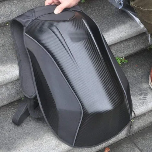 Vista 3 de Negro Fibra de Carbono y Nylon Motocicleta Mochila Motocross Riding Racing Bolsa de almacenamiento Motociclista Kit de viaje al aire libre, Negro