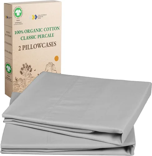 Vista 18 de California Design Den Juego de 2 fundas de almohada de 100 % algodón orgánico tamaño Queen/estándar, suaves y nítidas fundas de almohada de algodón