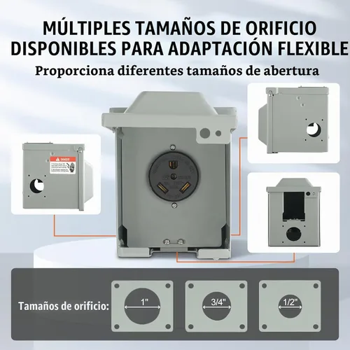 Vista 4 de VEVOR Caja de toma de corriente para RV de 30 amperios, 125/250 voltios, caja de receptáculo para RV exterior cerrada con cerradura, NEMA TT-30R