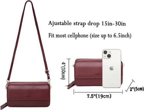 Vista 5 de Lanyani Cartera cruzada RFID con bolsillo para teléfono para mujer, cuero vegano