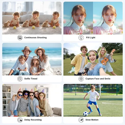 Vista 6 de Cámara digital 4K para fotografía de enfoque automático, cámara compacta de 50 MP con pantalla abatible de 180°, zoom digital de 16X, cámara