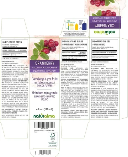 Vista 2 de Naturalma Arándano (Vaccinium macrocarpon u Oxycoccus macrocarpos) Tintura sin alcohol de frutas - 4 onzas líquidas de extracto líquido en gotas