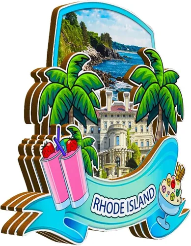 Vista 2 de Rhode Island USA - Imán de madera para nevera, monumentos en 3D, recuerdos coleccionables, decoración hecha a mano, 1332