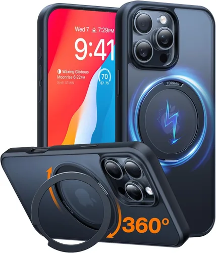 Vista 9 de TORRAS Anillo giratorio 360° para iPhone 14 Pro Max [Compatible con Magsafe] con soporte, soporte magnético para anillos, grado militar, a prueba