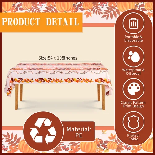 Vista 2 de Hosuly 3 manteles desechables de plástico de otoño para mesa rectangular de Acción de Gracias de 54 x 108 pulgadas, cubierta de mesa de hojas