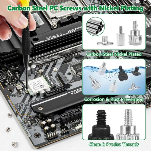 Vista 2 de 165 piezas de kit de tornillos para computadora para reparación de laptop y PC - Tornillos PCIe NVMe M.2, tuercas de separación, kit de tornillos