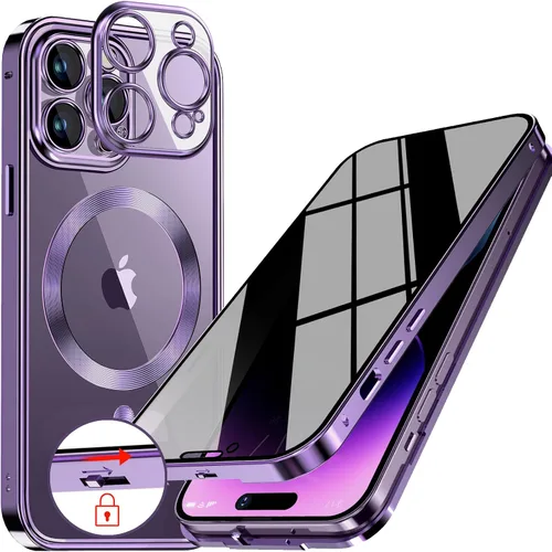 Vista 26 de Funda magnética de privacidad para iPhone 12 Pro Max con anillo de metal CD y cierre desplegable automático [compatible con MagSafe]