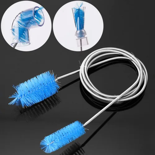 Vista 6 de UEETEK Cepillo de limpieza flexible inoxidable con doble extremo de tubo de filtro de tubo de manguera para acuario de pecera (azul cielo)