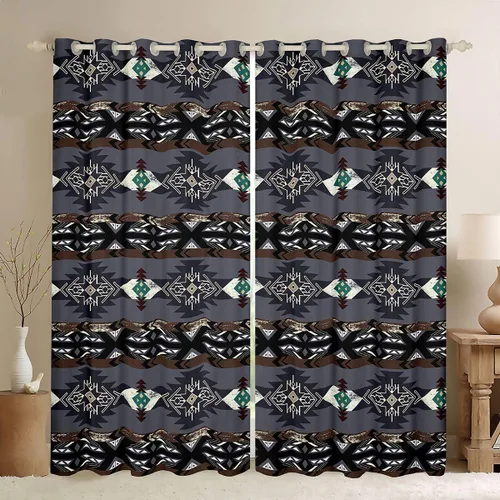 Vista 26 de Cortinas opacas de estilo bohemio occidental de 76 x 45 pulgadas, cortinas y cortinas de atrapasueños de vaca, cortinas del suroeste, cortinas